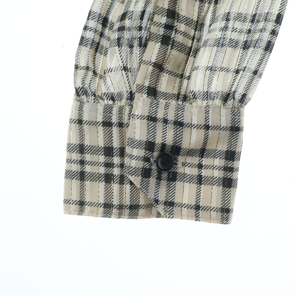 Saint Laurent Paris Silk Blend Check Blouse Beige — view 5