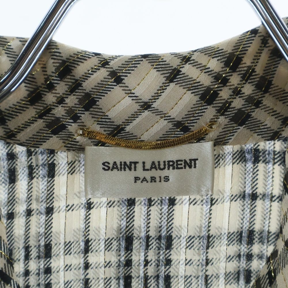 Saint Laurent Paris Silk Blend Check Blouse Beige — view 6