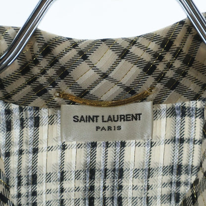 Saint Laurent Paris Silk Blend Check Blouse Beige — view 6