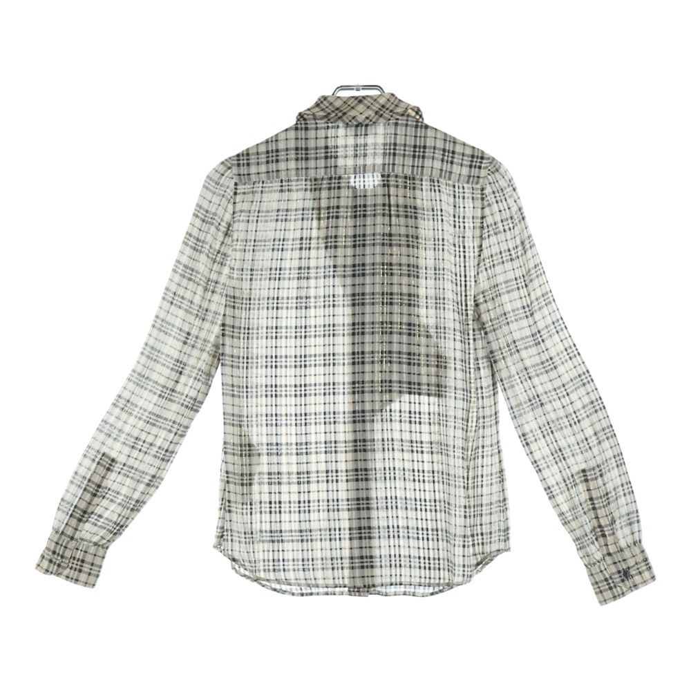 Saint Laurent Paris Silk Blend Check Blouse Beige — view 2