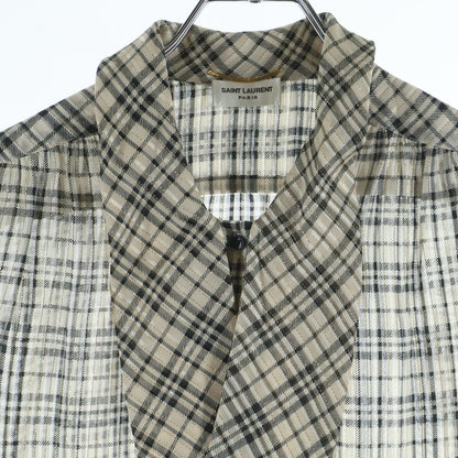 Saint Laurent Paris Silk Blend Check Blouse Beige — view 3