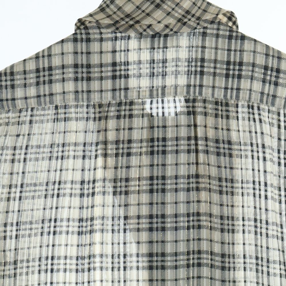 Saint Laurent Paris Silk Blend Check Blouse Beige — view 4