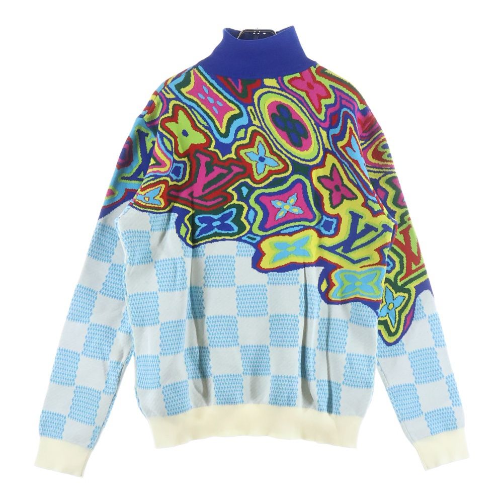 Louis Vuitton Damier Dist Det Half Zip Knit Blue Multi Zlw Flat — view 2