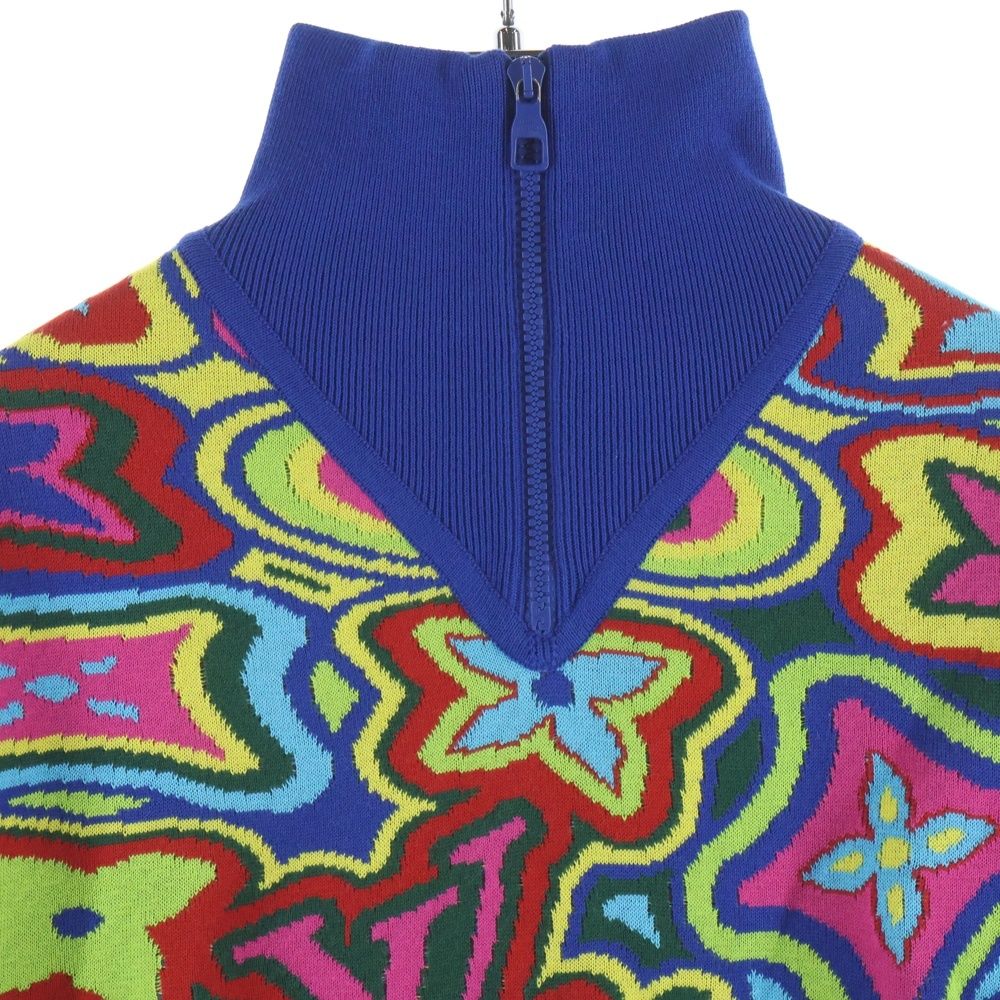 Louis Vuitton Damier Dist Det Half Zip Knit Blue Multi Zlw Flat — view 3
