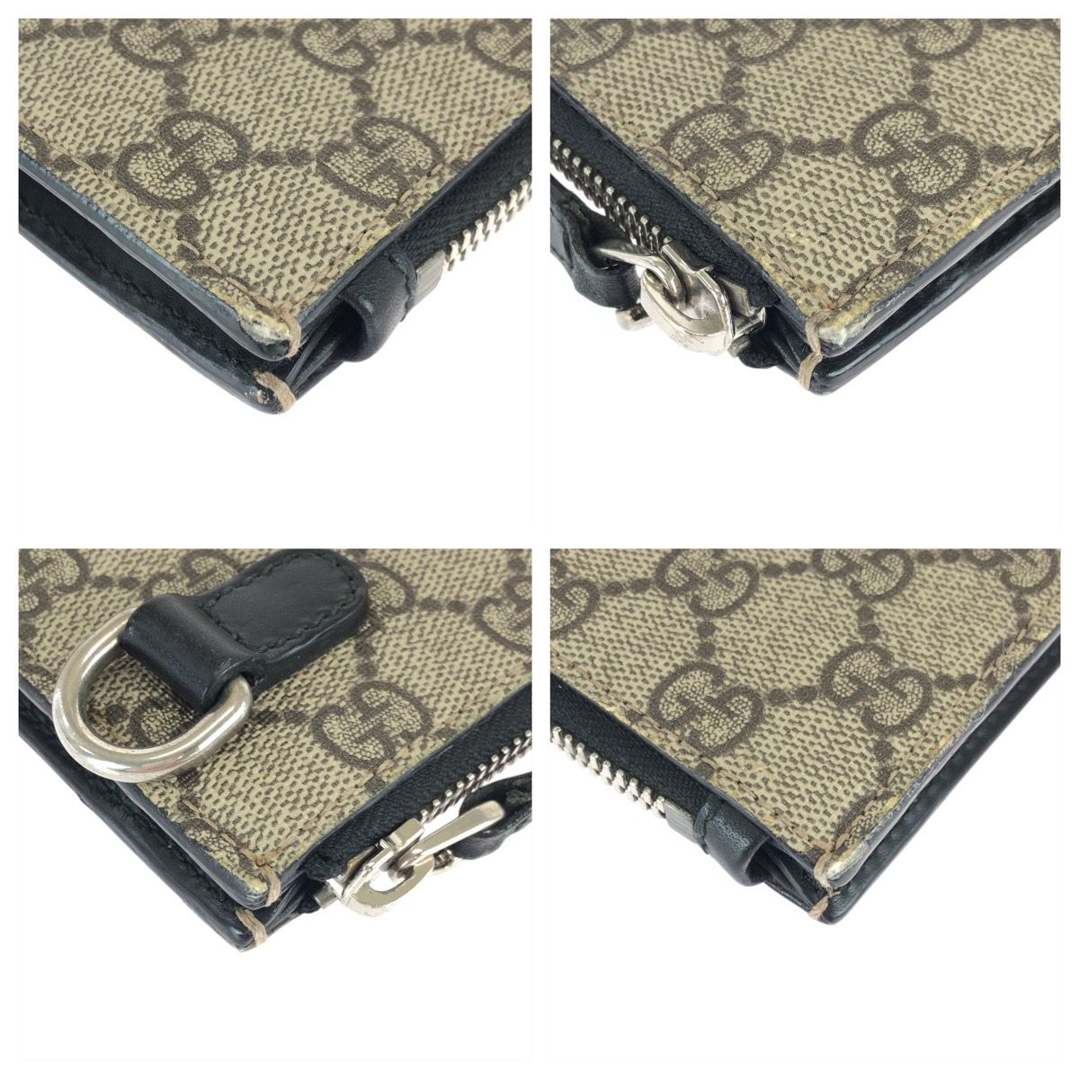 Gucci Sherry Clutch Leather Canvas Beige Black — view 4