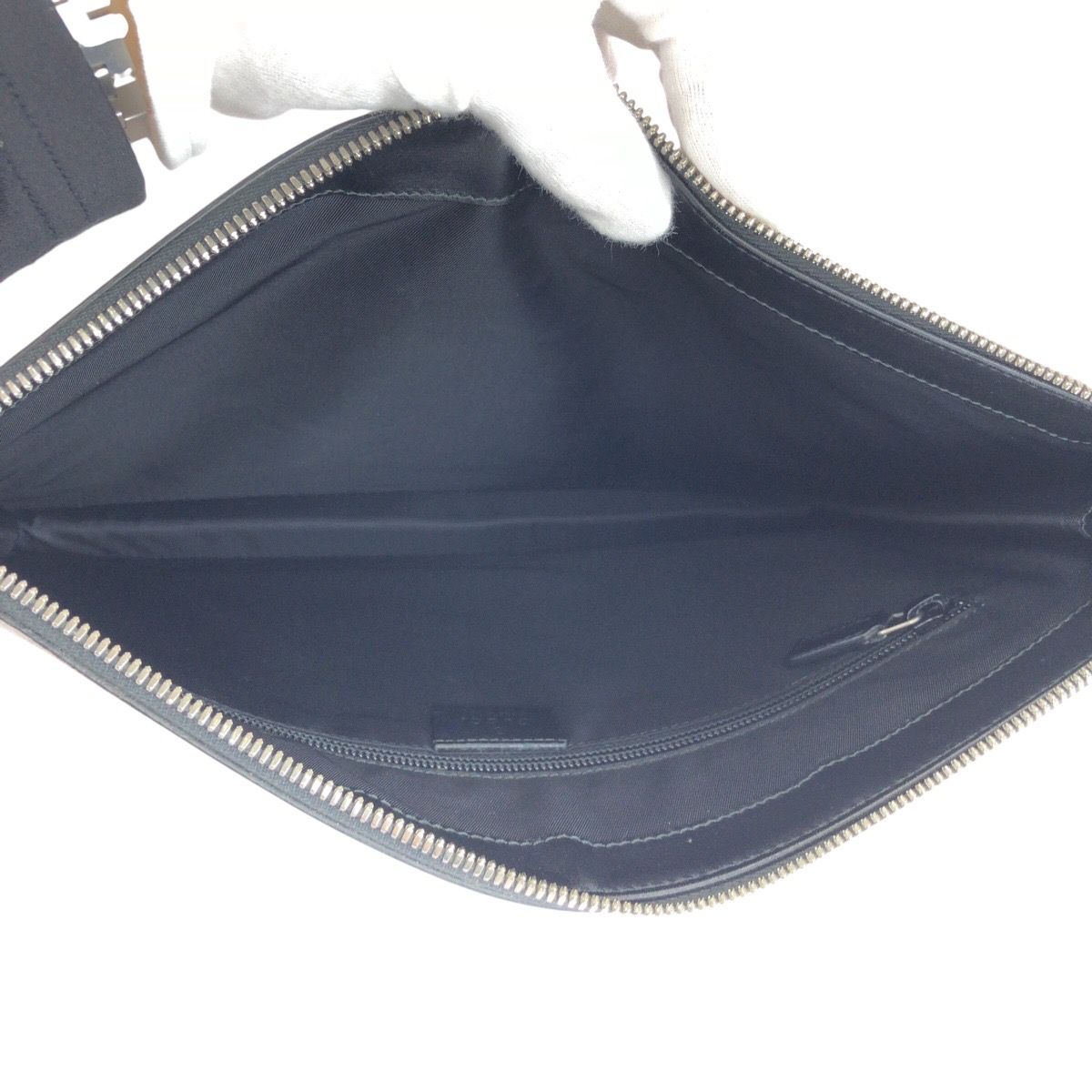 Gucci Sherry Clutch Leather Canvas Beige Black — view 8