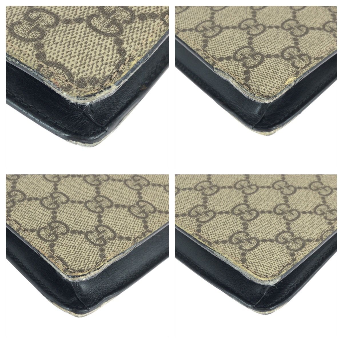 Gucci Sherry Clutch Leather Canvas Beige Black — view 3