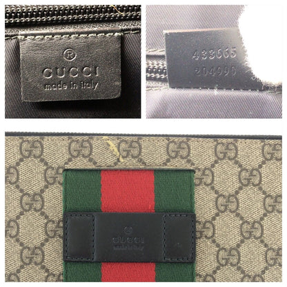 Gucci Sherry Clutch Leather Canvas Beige Black — view 5