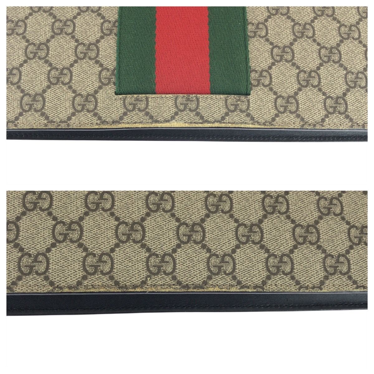 Gucci Sherry Clutch Leather Canvas Beige Black — view 6