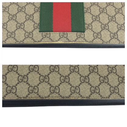 Gucci Sherry Clutch Leather Canvas Beige Black — view 6