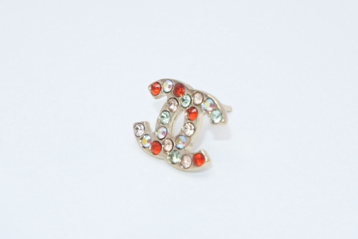 Chanel CC Logo Earrings 04 Color Stone Metal Gold Plated Multicolor — view 2