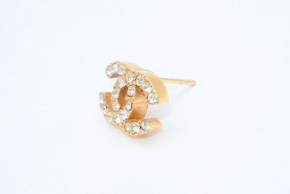 Chanel CC Logo Earrings 01 Rhinestone Metal Gold Clear — view 2