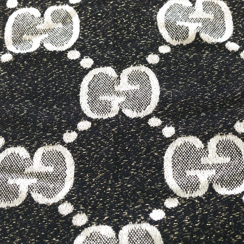 Gucci GG Wool Lame Jaguar Scarf Black Ivory Ivoryblack — view 2