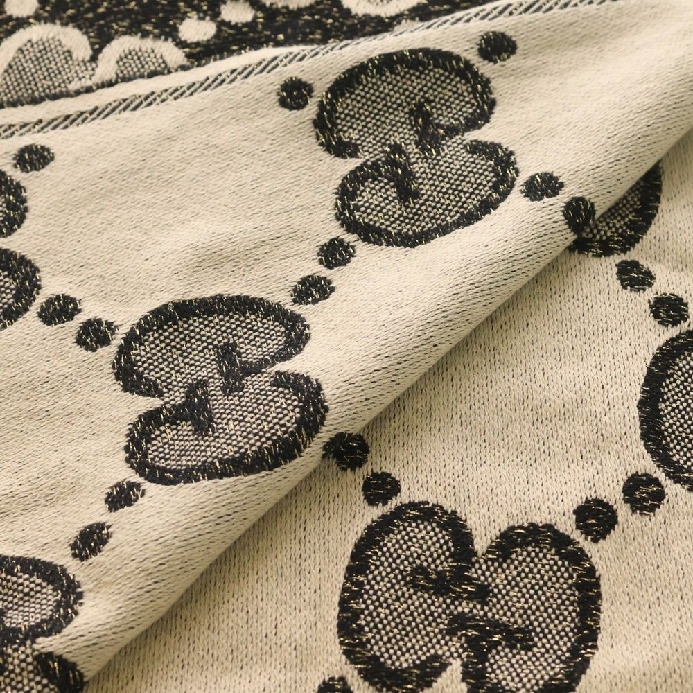 Gucci GG Wool Lame Jaguar Scarf Black Ivory Ivoryblack — view 5