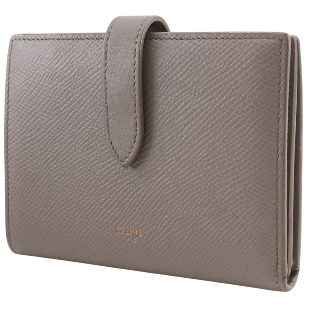 Celine Strap Wallet Leather Grey Bifold Greige — view 2