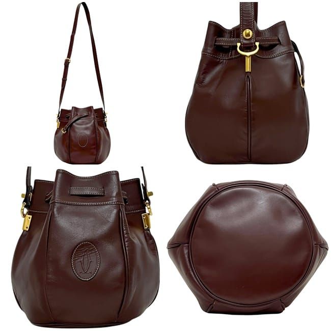 Cartier Drawstring Shoulder Bag Gold Must Bordeaux — view 2