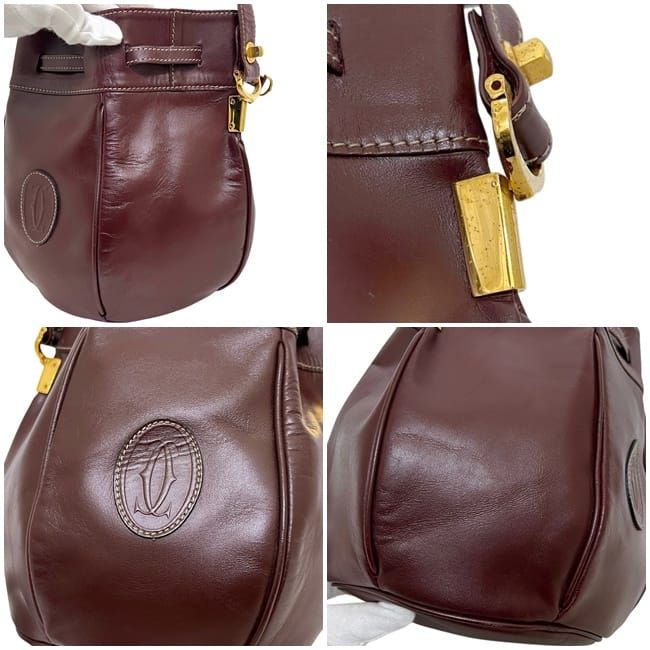 Cartier Drawstring Shoulder Bag Gold Must Bordeaux — view 6