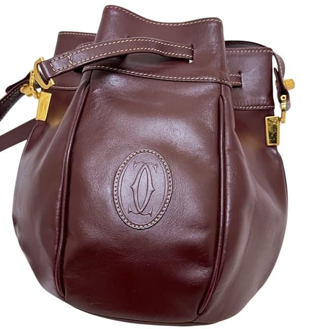 Cartier Drawstring Shoulder Bag Gold Must Bordeaux — view 7