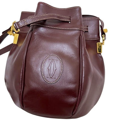 Cartier Drawstring Shoulder Bag Gold Must Bordeaux — view 7