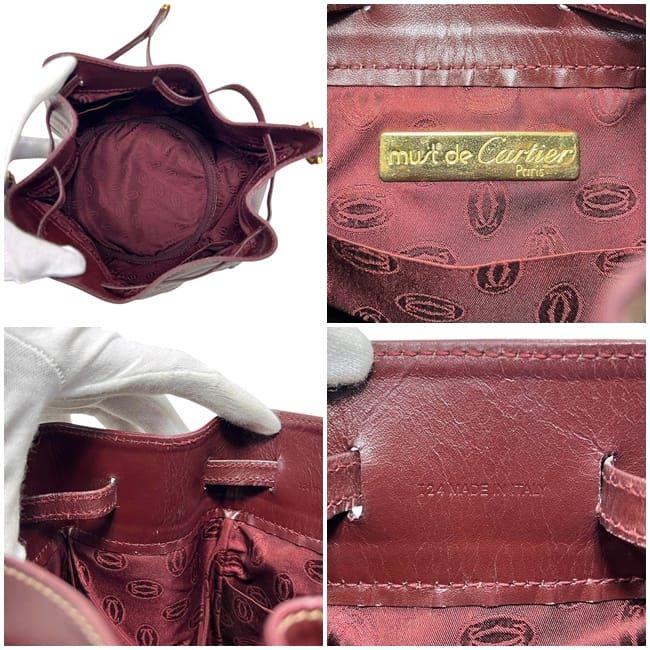 Cartier Drawstring Shoulder Bag Gold Must Bordeaux — view 3