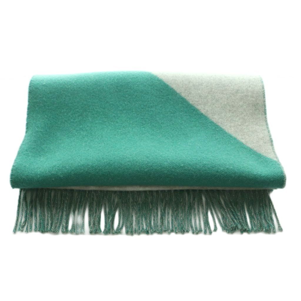 Hermes Kazak Scarf Cashmere Fringe Gray Green OS Graygreen — view 2