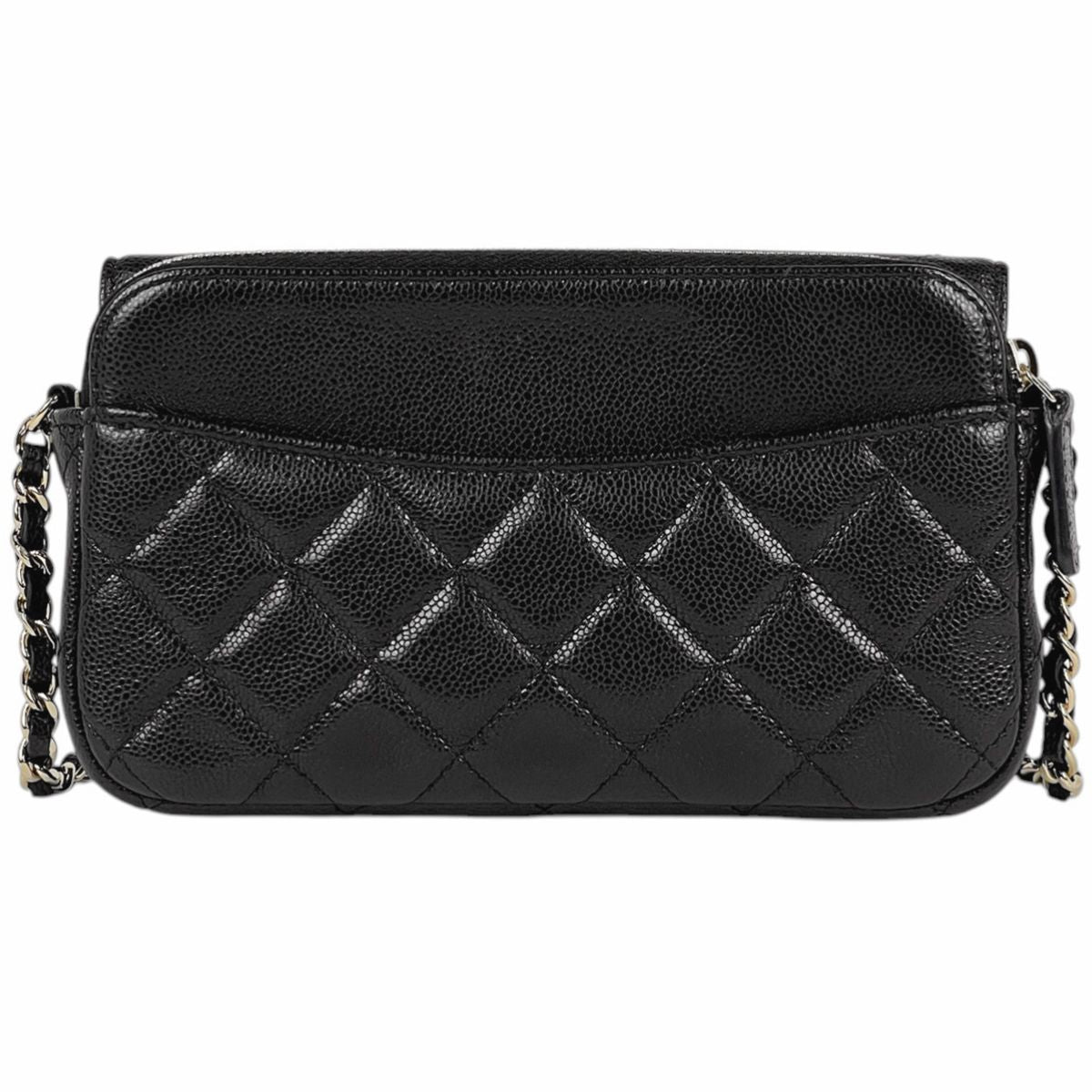 Chanel CC Logo Chain Wallet Quilted Caviar Leather Black — view 3