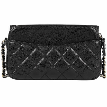 Chanel CC Logo Chain Wallet Quilted Caviar Leather Black — view 3