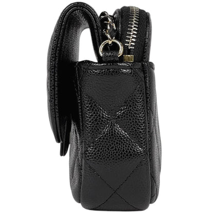 Chanel CC Logo Chain Wallet Quilted Caviar Leather Black — view 2