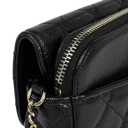 Chanel CC Logo Chain Wallet Quilted Caviar Leather Black — view 9
