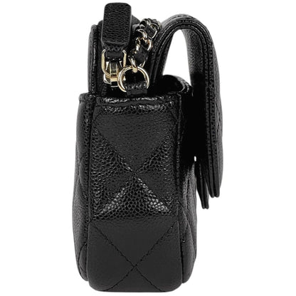 Chanel CC Logo Chain Wallet Quilted Caviar Leather Black — view 4