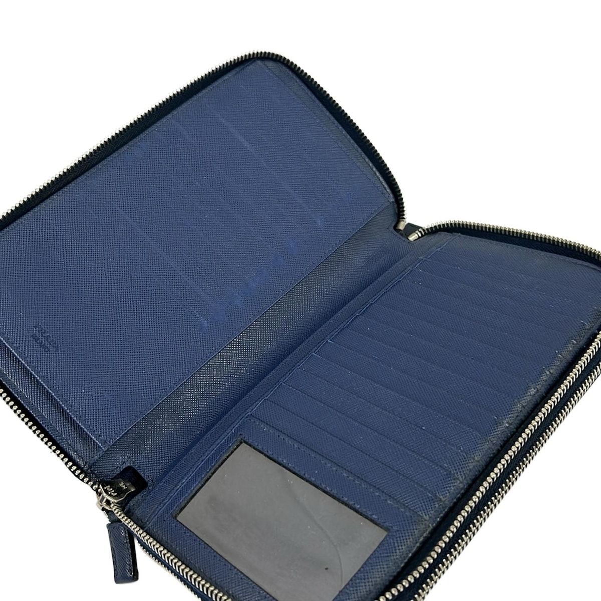 Prada Wallet Navy Double Zip Organizer Around Leather — view 3