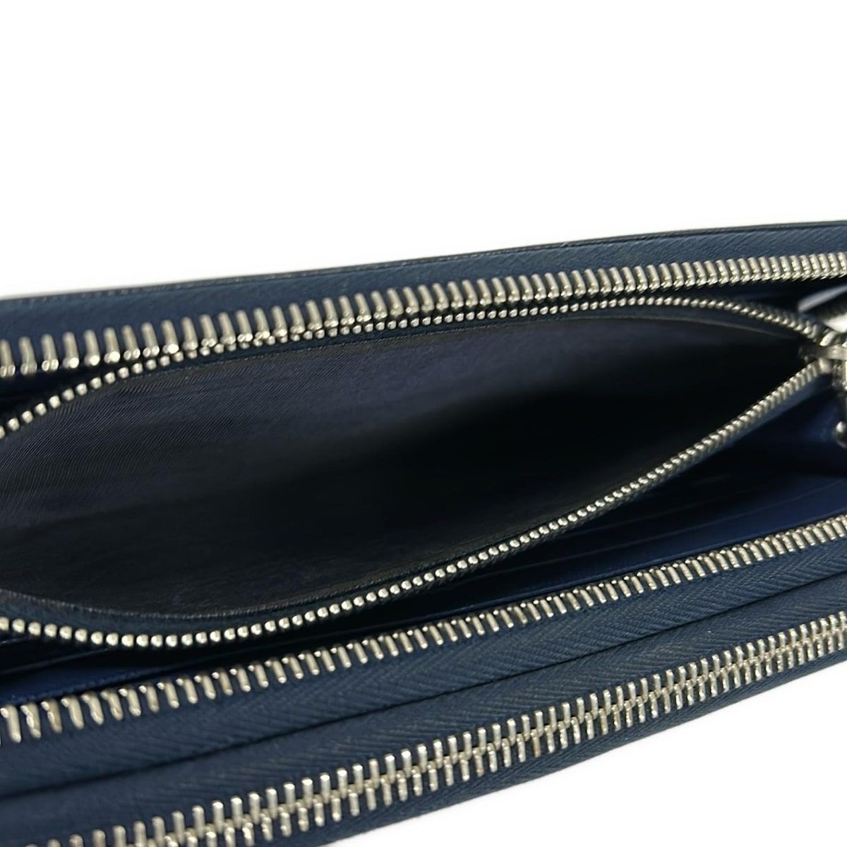 Prada Wallet Navy Double Zip Organizer Around Leather — view 5