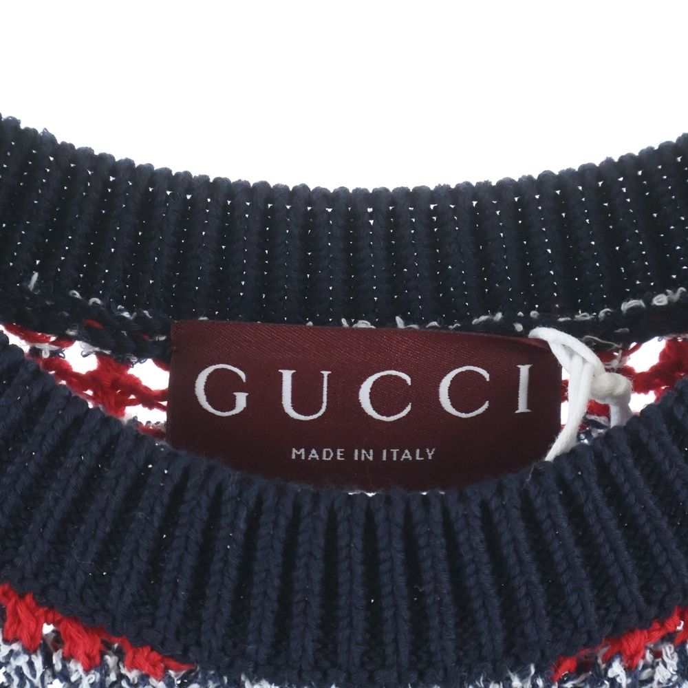 Gucci Short Sleeve Knit Dress Navy Red — view 7