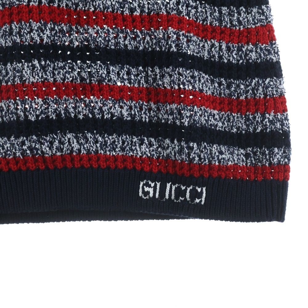 Gucci Short Sleeve Knit Dress Navy Red — view 5