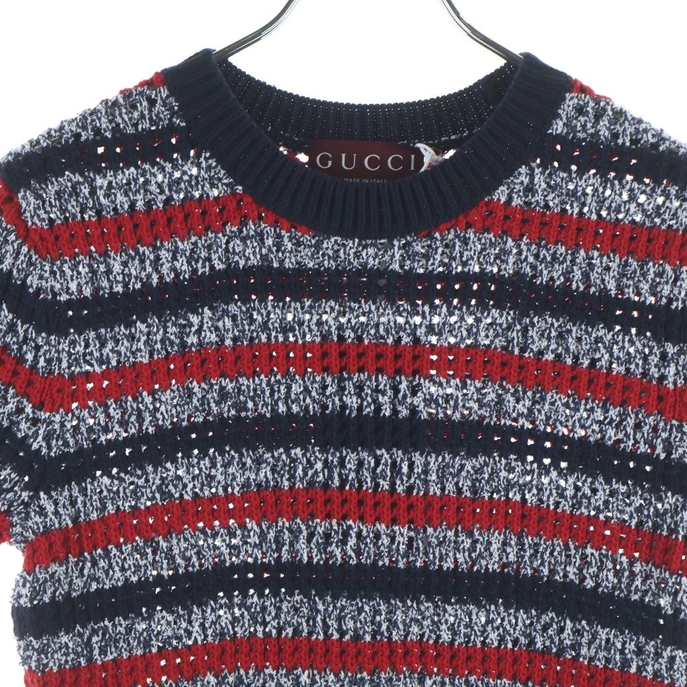 Gucci Short Sleeve Knit Dress Navy Red — view 3