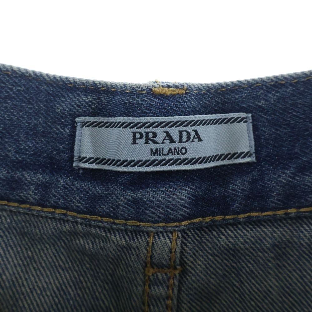 Prada Triangle Logo Denim Shorts Pants Indigo — view 6