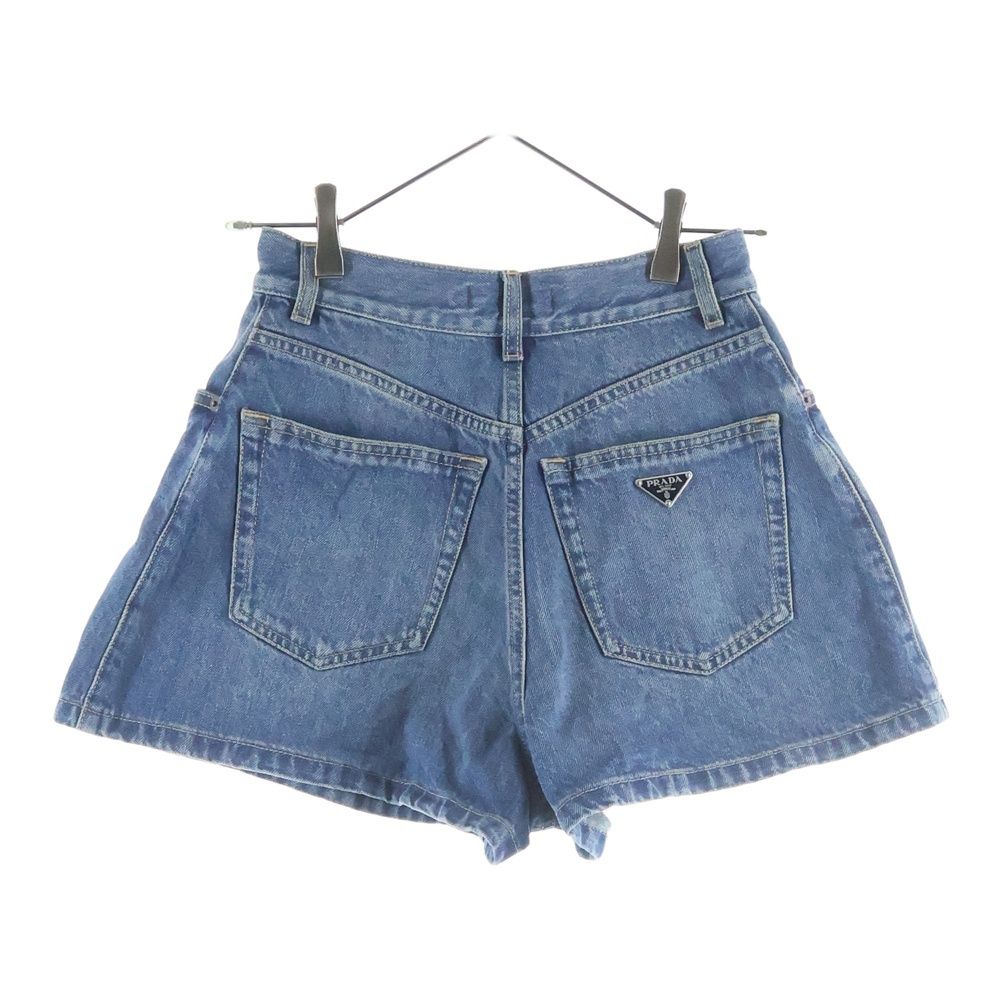 Prada Triangle Logo Denim Shorts Pants Indigo — view 2