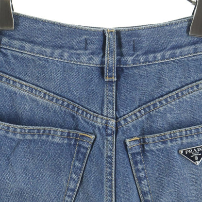 Prada Triangle Logo Denim Shorts Pants Indigo — view 4