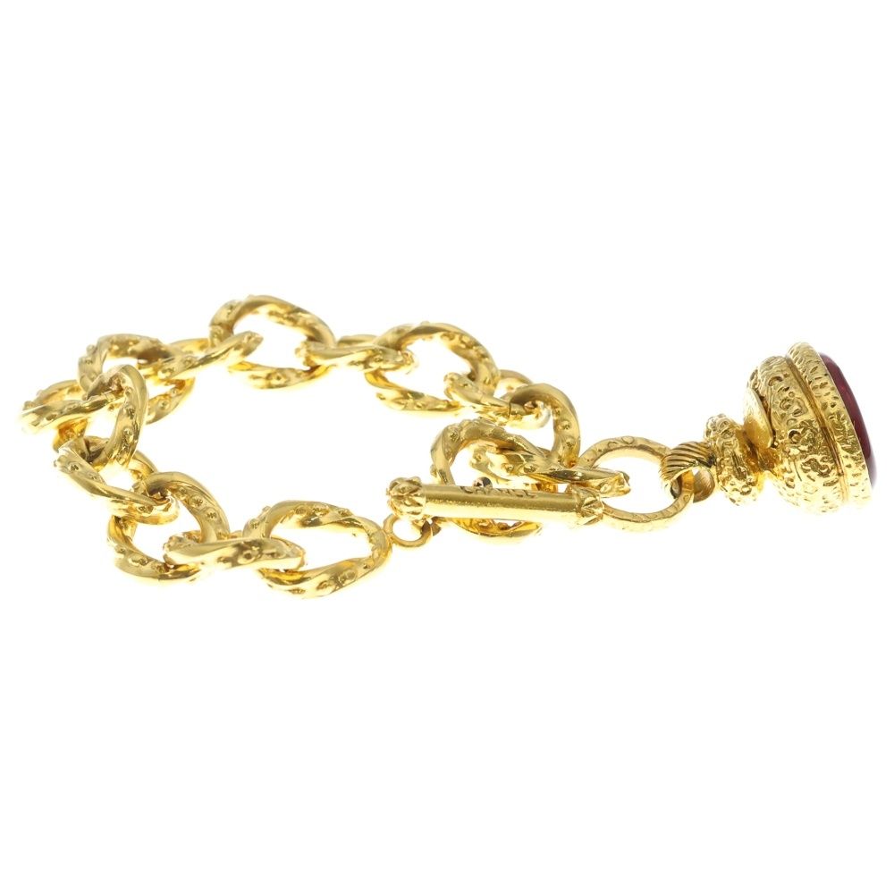 Chanel Gripois CC Logo Chain Bracelet Color Stone Gold Red — view 4