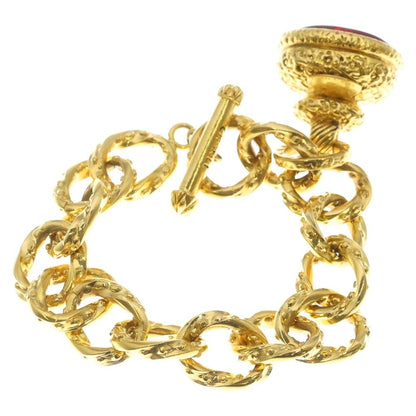 Chanel Gripois CC Logo Chain Bracelet Color Stone Gold Red — view 2