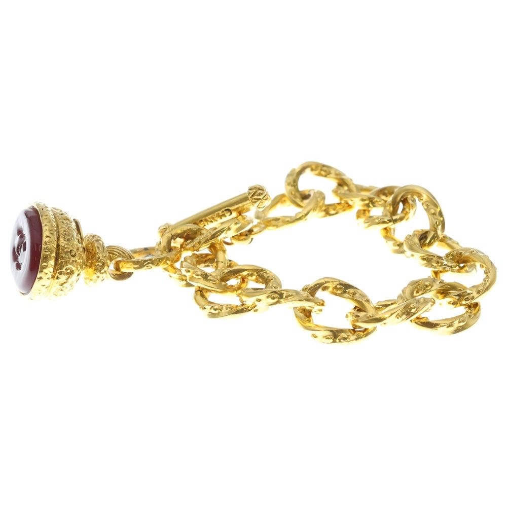 Chanel Gripois CC Logo Chain Bracelet Color Stone Gold Red — view 3