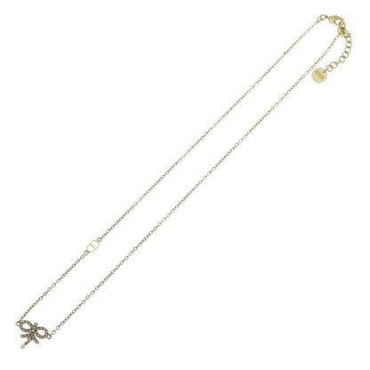 Dior Ribbon Necklace Rhinestone Pendant Chain Gold Plated — view 2