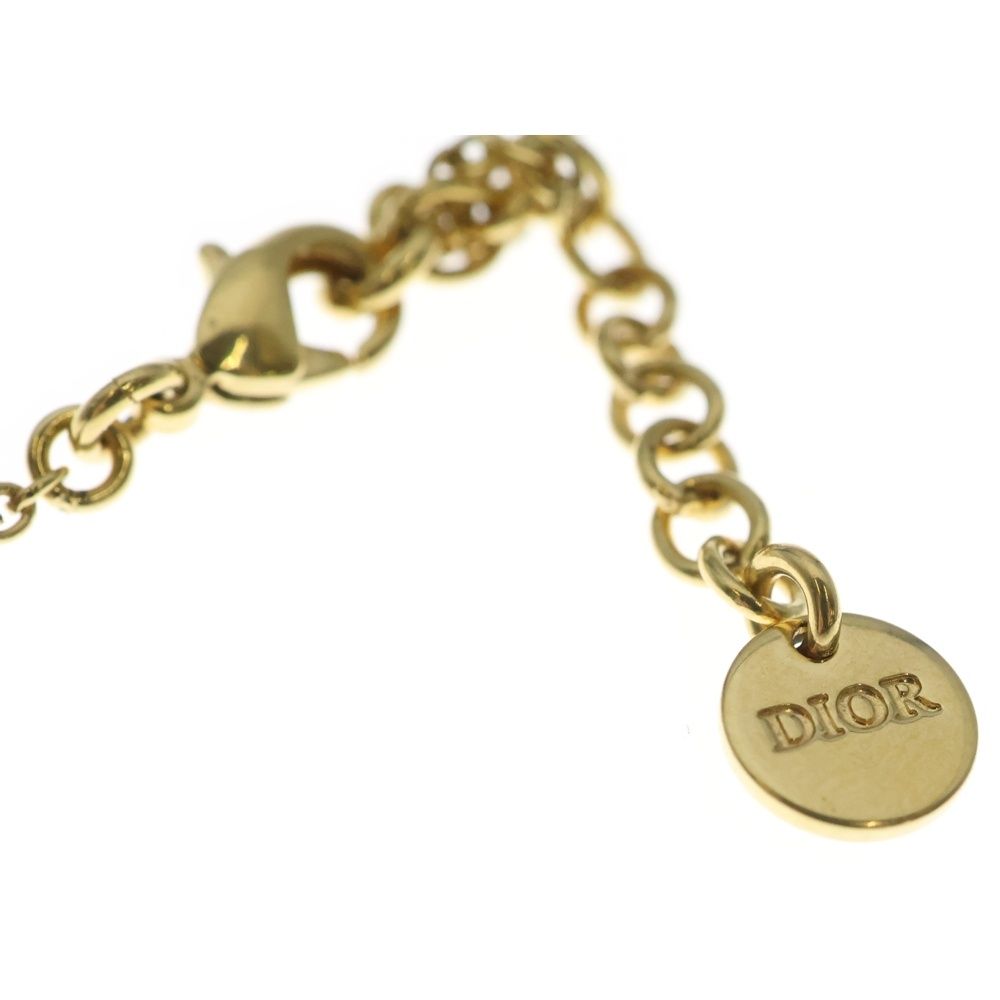 Dior Ribbon Necklace Rhinestone Pendant Chain Gold Plated — view 5