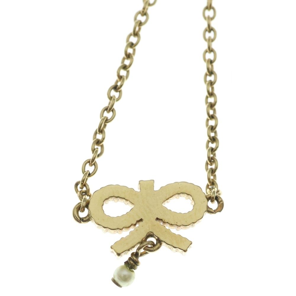 Dior Ribbon Necklace Rhinestone Pendant Chain Gold Plated — view 3
