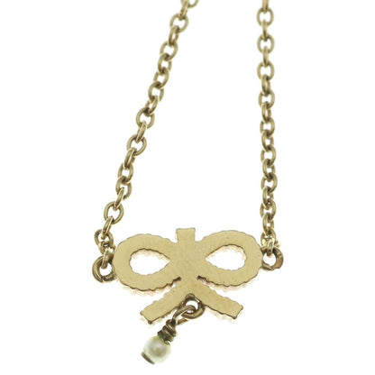 Dior Ribbon Necklace Rhinestone Pendant Chain Gold Plated — view 3