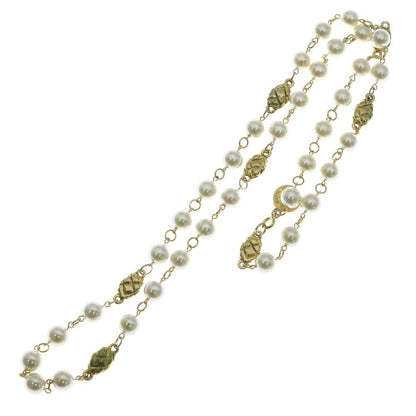 Chanel Quilted Faux Pearl Long Necklace Pendant White Gold — view 2