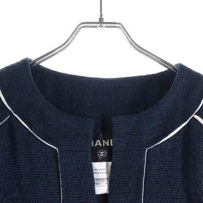 Chanel Colorless Cotton Tweed Jacket Navy — view 3
