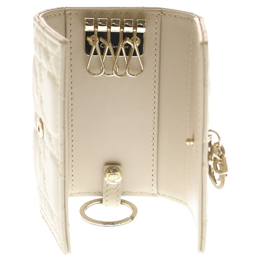 Dior Cannage Key Case Sling Bag Charm Leather Beige Gold — view 5