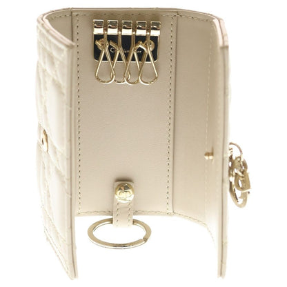 Dior Cannage Key Case Sling Bag Charm Leather Beige Gold — view 5