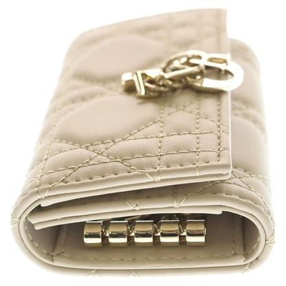 Dior Cannage Key Case Sling Bag Charm Leather Beige Gold — view 4